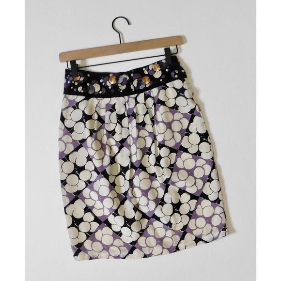 Anthropologie FLOREAT Silk Ocean Mist Embroidered Skirt Sequins Dots Bubbles 2 - Picture 7 of 14
